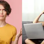 females confused looking at laptop and holding phone