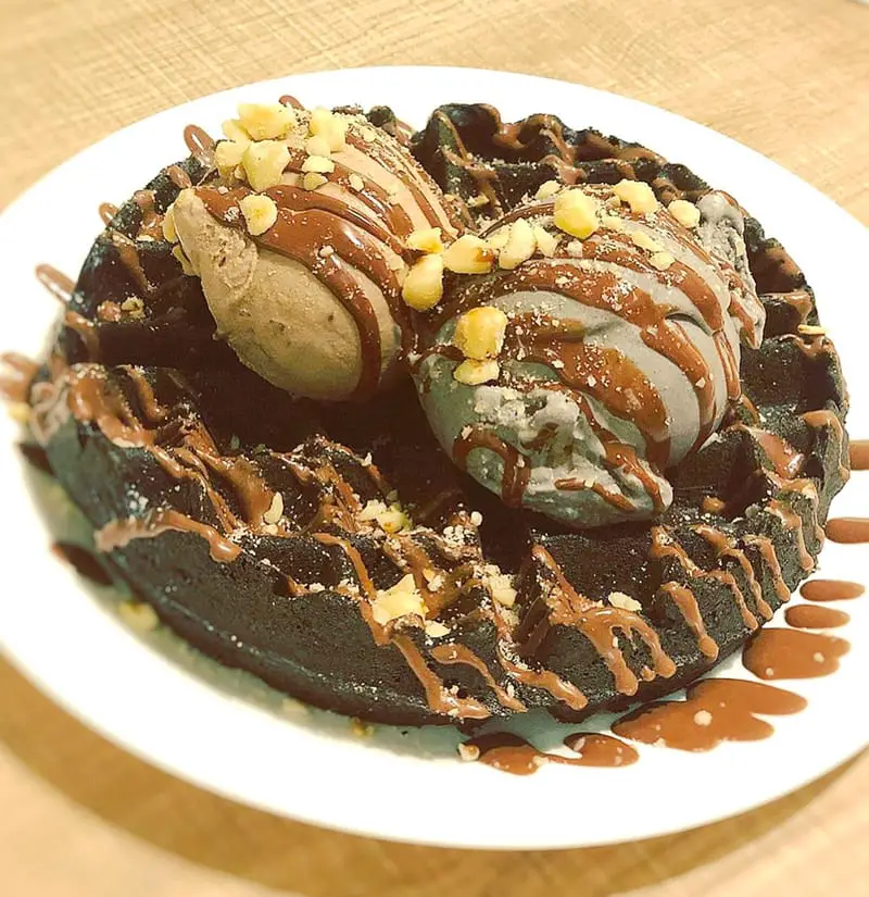Tiramisu & Black Sesame Ice Creams on Charcoal Waffle at The Ice Cream Bar