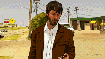 Keanu Reeves in the rotoscope animation "A Scanner Darkly" (2006)