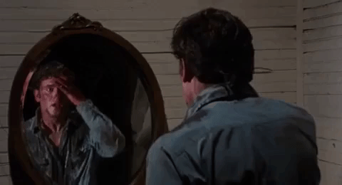 The mirror scene in "The Evil Dead"
